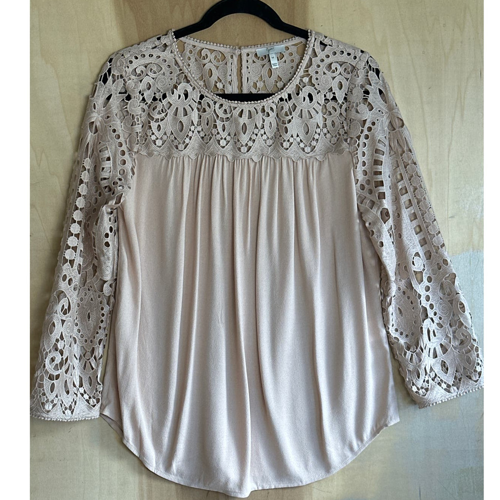 Joie Cream Lace Yoke Long Sleeve Blouse